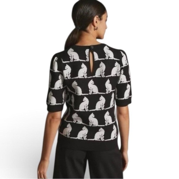 Maeve Jacquard Sweater Short Sleeve Shirt || NWOT || Size L || cat pattern! - Picture 2 of 8
